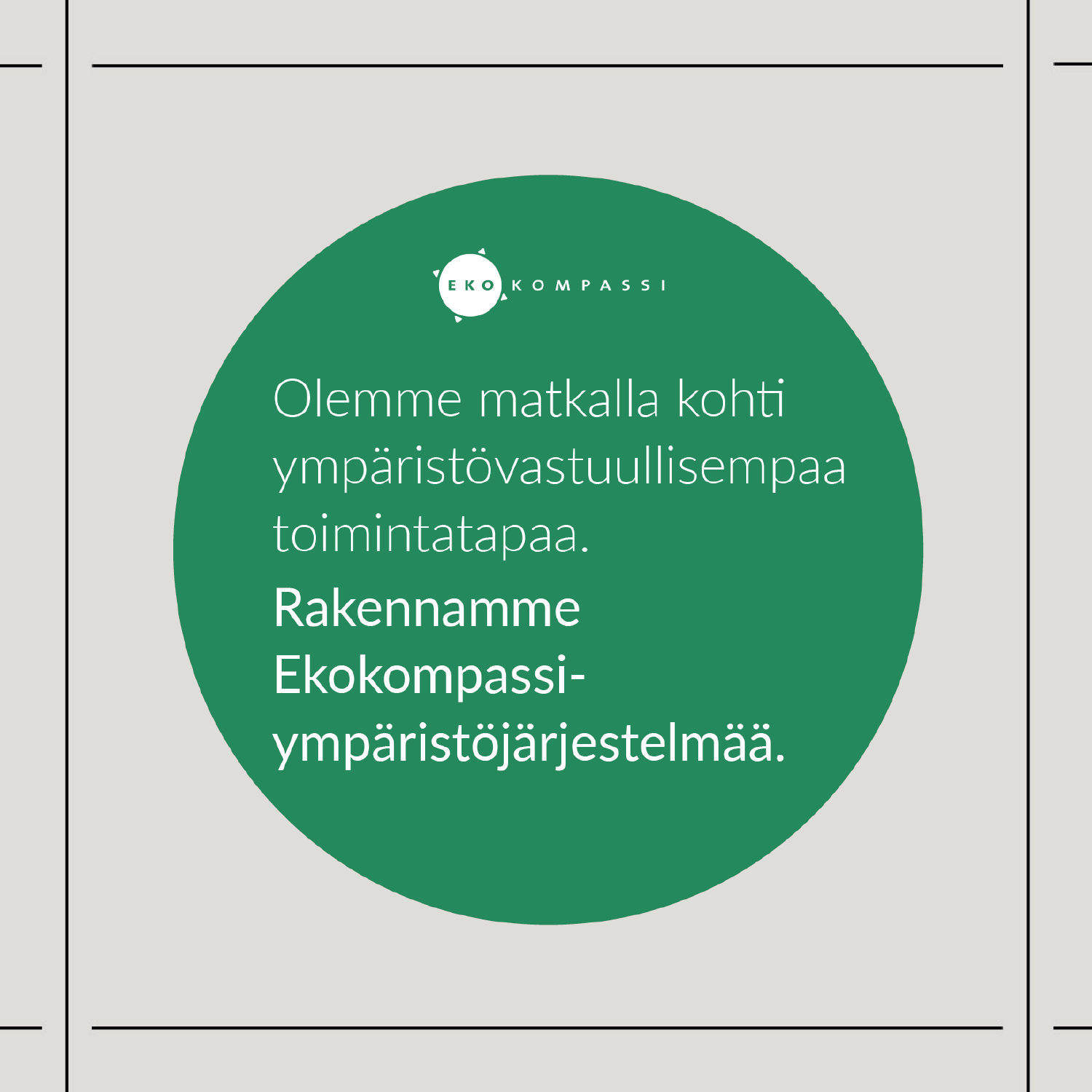 Kuva Ekokompassi logosta. Logo on pyöreä ja vihreä. Logon sisällä lukee valkoisella tekstillä 
