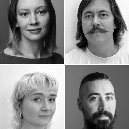 Four black and white portraits of Frame's new staff members.